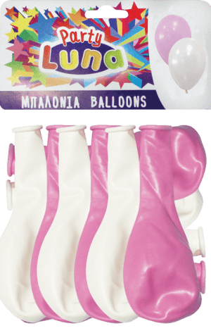 Luna Μπαλόνια Λευκά-Ροζ Ø24cm 24pcs/τεμ